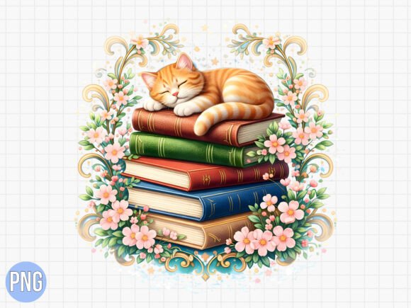 A Cozy Touch: The Sleeping Cat on Books Floral Design