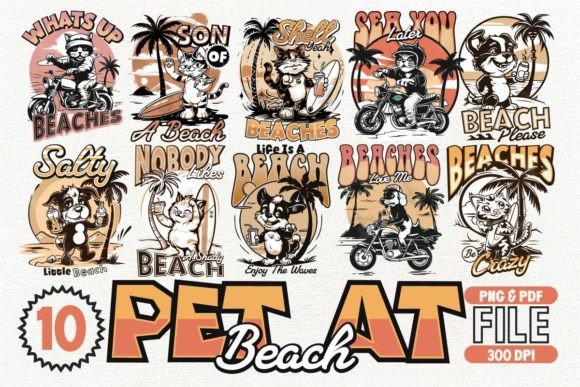 Catch the Perfect Wave: Pet at Beach T-shirt Design Bundle