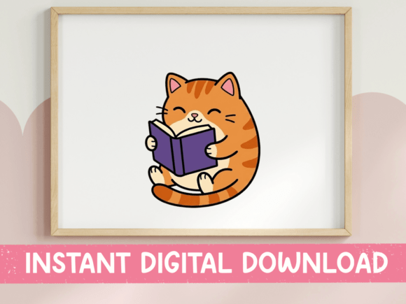 Charming Kawaii Cat & Book Design for Creative Projects